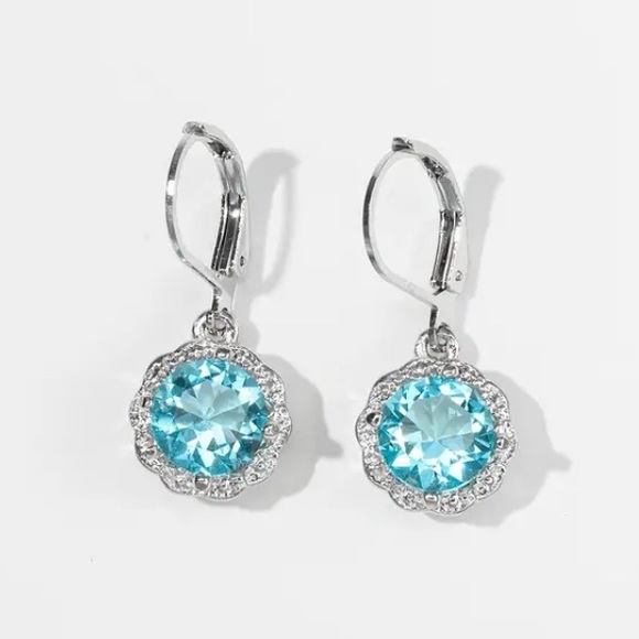 Light Blue Silver Toned Leverback Earrings - Picture 3 of 4